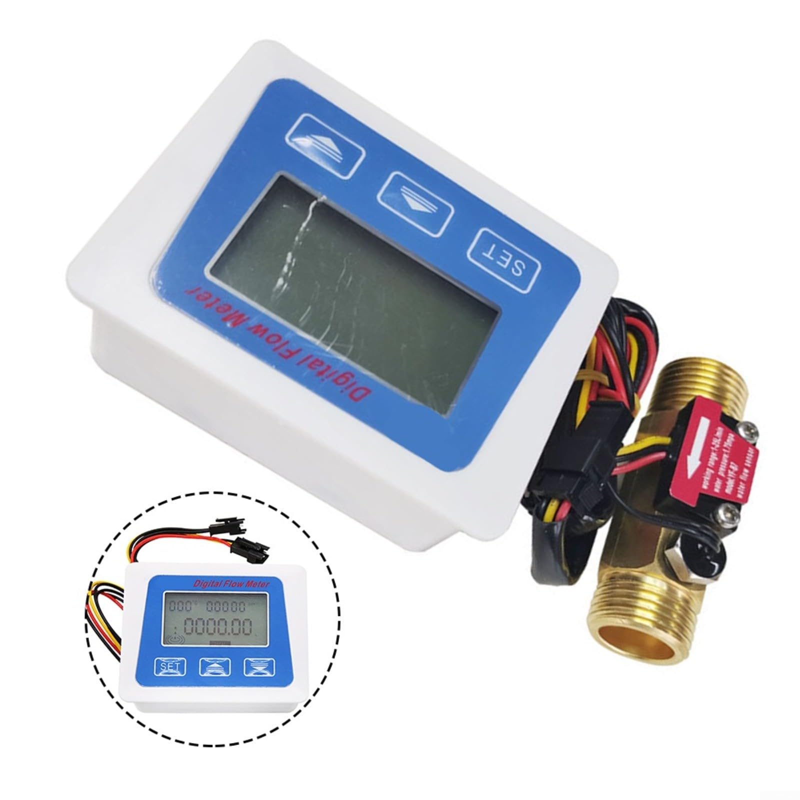 Contador de caudal digital LCD para control de agua, 1-25 l/min, G1/2 pulgadas, temperatura de -999 grados a 999 grados, salida de pulso, cobre