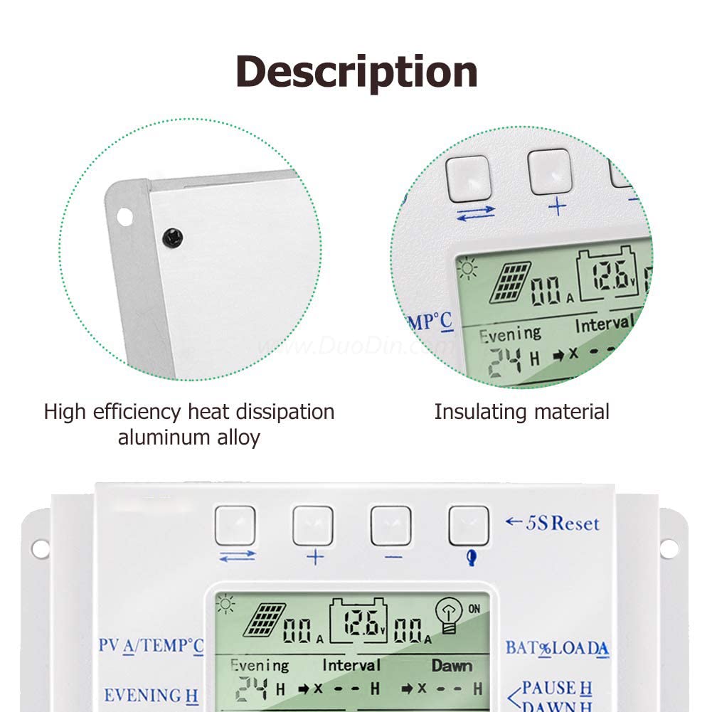 SolaMr 10A Régulateur de Charge Solaire 12V/24V Tension D'identification Automatique Régulateur D'intelligence de Panneau Solaire avec Écran LCD - T10