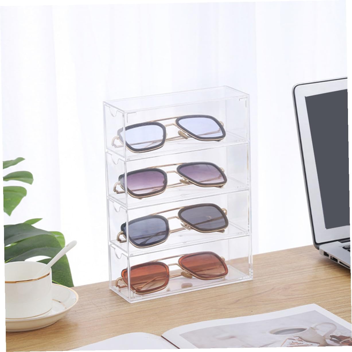 Caja Organizadora sin Rebabas 2 Piezas para Gafas de Sol de Plástico Resistente Diseño Apilable Adecuado para Uso Personal en Casa