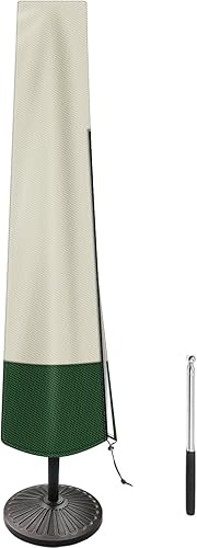 Funda para sombrilla de patio al aire libre con varilla, impermeable, duradera, tela de poliéster 420D, para sombrilla de 7 a 11 pies, color beige