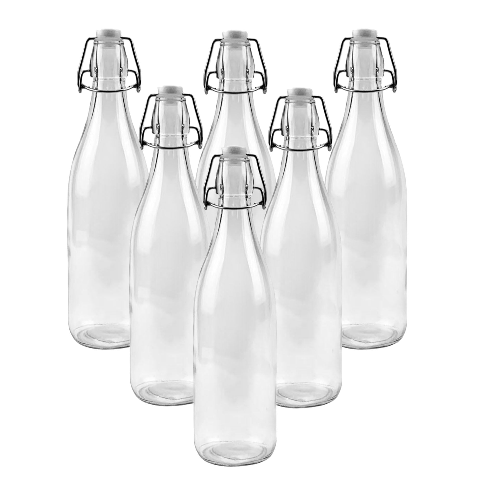 Simpa Clear Vintage Style Glass Bottles With Swing Top Lids. Round 750Ml Bottles - Set Of 6