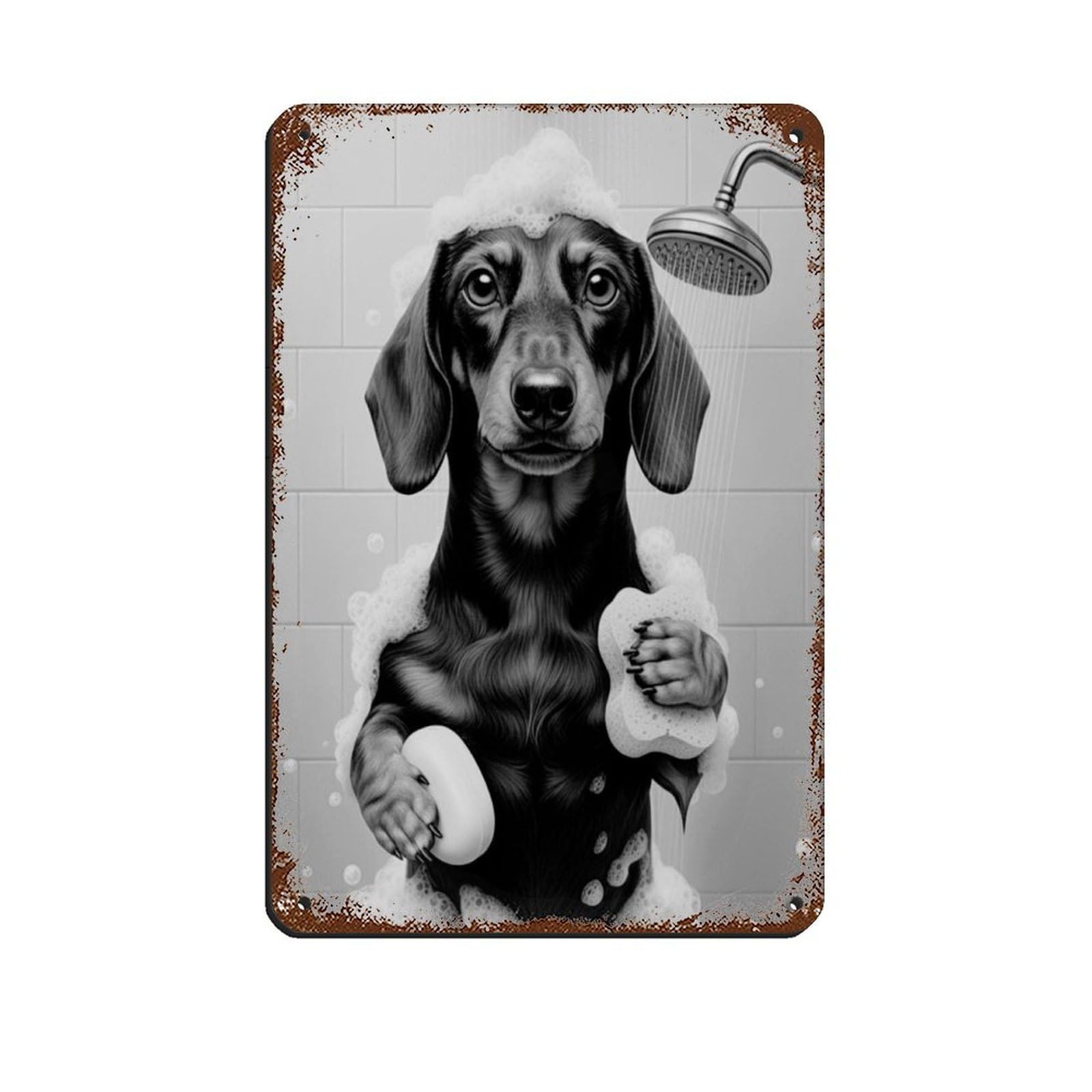 Dog Taking A Shower Poster, Funny Décor Tin Sign Vintage Metal Pub Club Cafe Bar Home Wall Art Decoration Poster Retro 8x12inch(20x30cm)