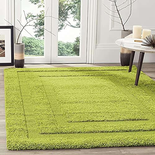 Image of Green Microfiber Plush Shaggy Carpet 2x5 Feet Designed with Soft Dense Fibers, Anti Skid Backing and Handwoven Comfort for Bedrooms, Living Rooms and Home Spaces