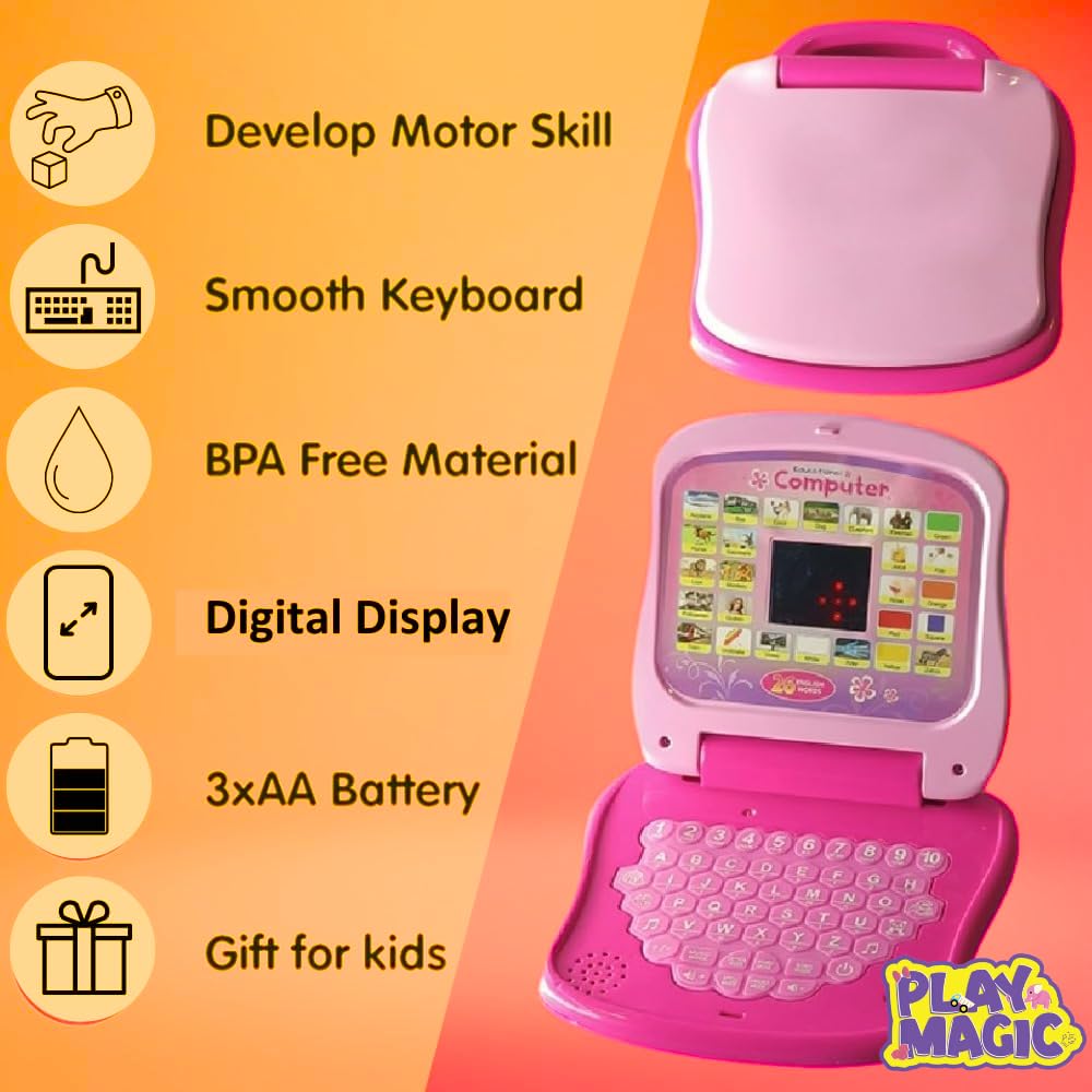 PlayMagic Kids Laptop Computer Toy|Alphabet & Number Chart with LED Display|Activity Set Learning & Educational Toy with Music & Sound|Birthday Gift for Kids 3+|3xAA Battery|Made in India|BIS Approved - Image 5 thumbnail