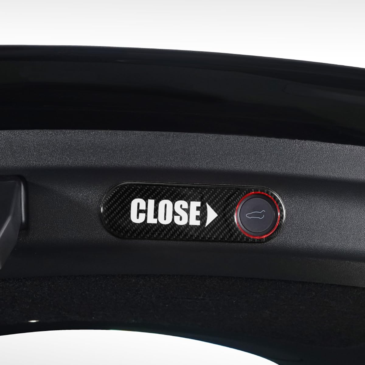 Carbon Fiber Interior Rear Trunk Liftgate Close Button Trim Sticker Frame Decor Accessories for Tesla Model Y 2020-2023 Model 3 2021-2023