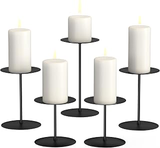 5er Set Kerzenständer Schwarz aus Metall, Kerzenhalter für Stumpenkerzen/Blockke — Empfehlung für Elegante
