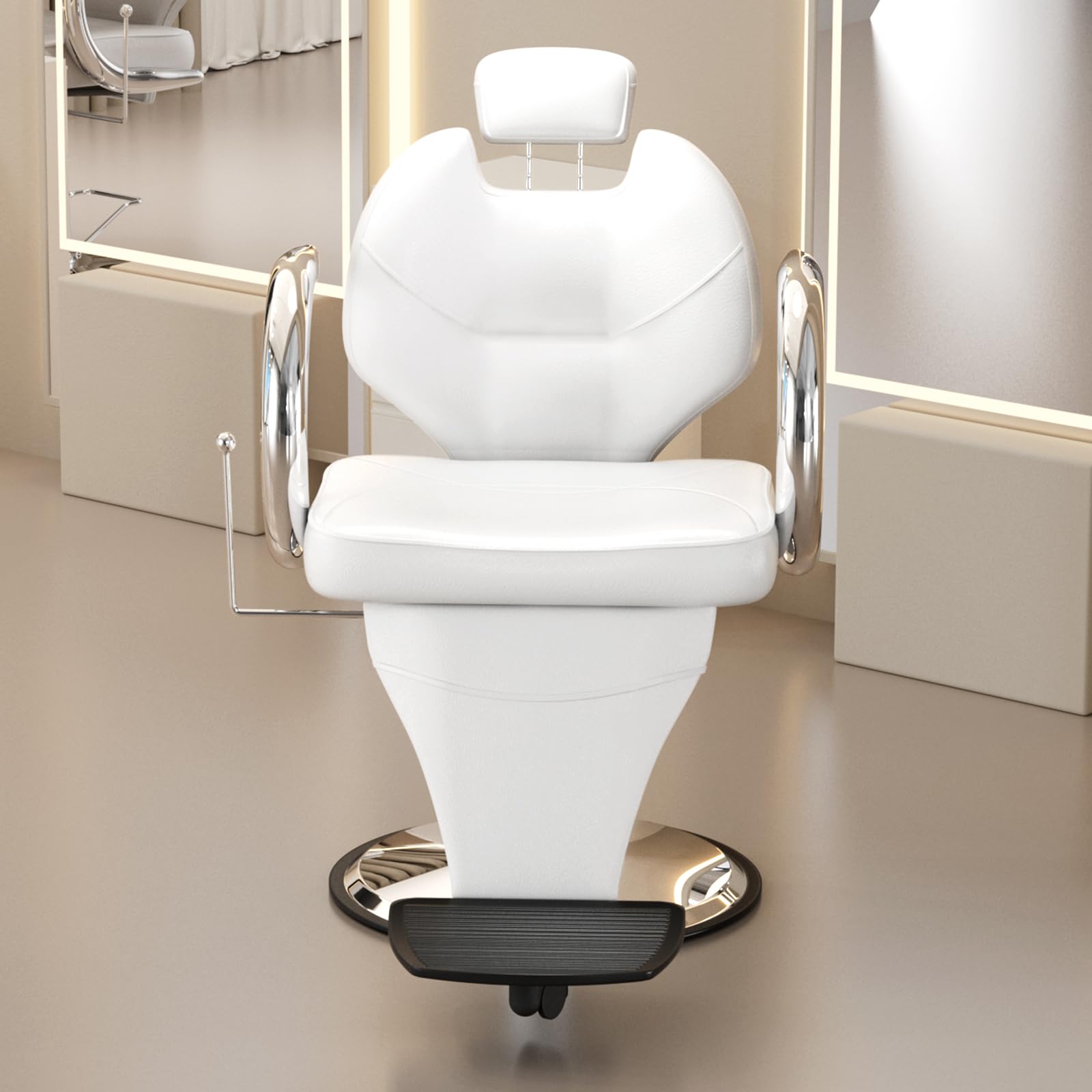 Poltrona da Parrucchiere Idraulica Reclinabile 360° Girevole 61x57x91-104 cm Bianco