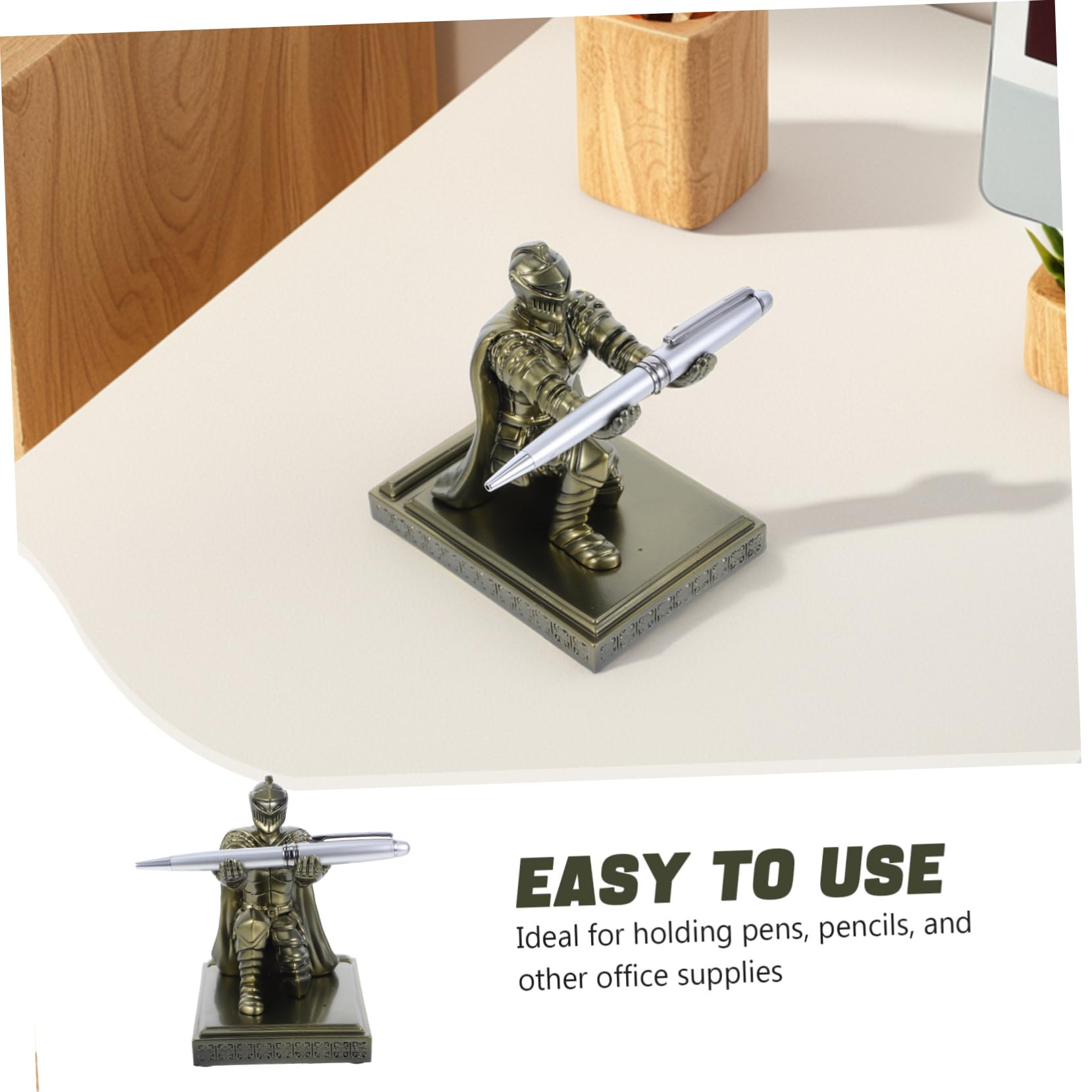 DOITOOL Portapenne da Scrivania in Resina Soldato Armato Stabile Base e Design Unico Medievale per Accessori Ufficio e Decorazione Vanity