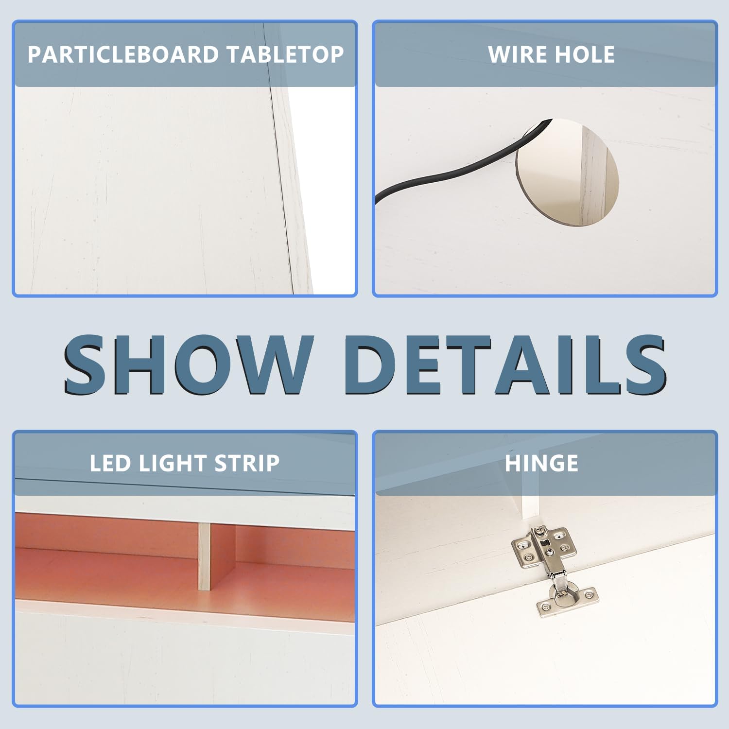 LED TV Stand,Large Entertainment Stand for TV Up to 80 Inch,Television Cabinet with Storage Shelves,Sturdy Television Console for Living Room, Bedroom (White)