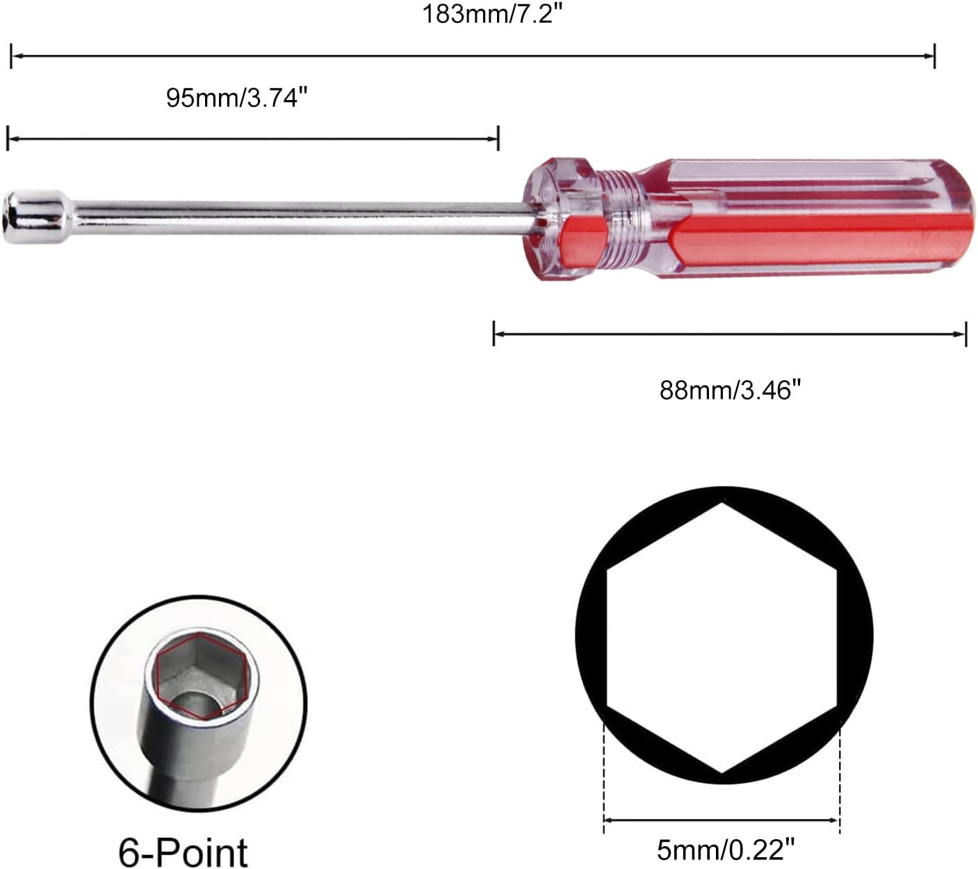 Utoolmart 5mm Hex Socket Wrench Screwdriver, Hexagon Nut Non slip Handle Screwdriver Hex Nut Driver