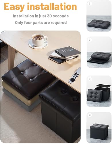 Miniatura 34 de FujDun® Reposapiés otomano plegable de almacenamiento con bolsillo lateral, reposapiés para sofá, asiento otomano de cuero para sala de estar,
