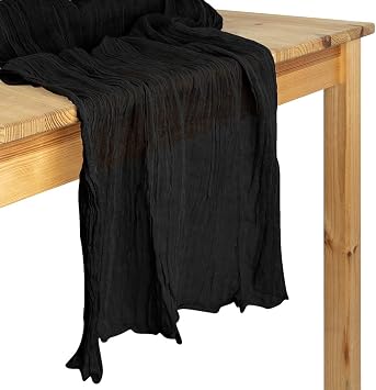 Koyal Wholesale Cheesecloth Table Runner Wedding Decorations, Gauze Fabric Netting Sheer Tablecloth Runner for Rustic Farmhouse, Bridal Boho Party, Baby Shower, Holiday, Black 157-Inch Long