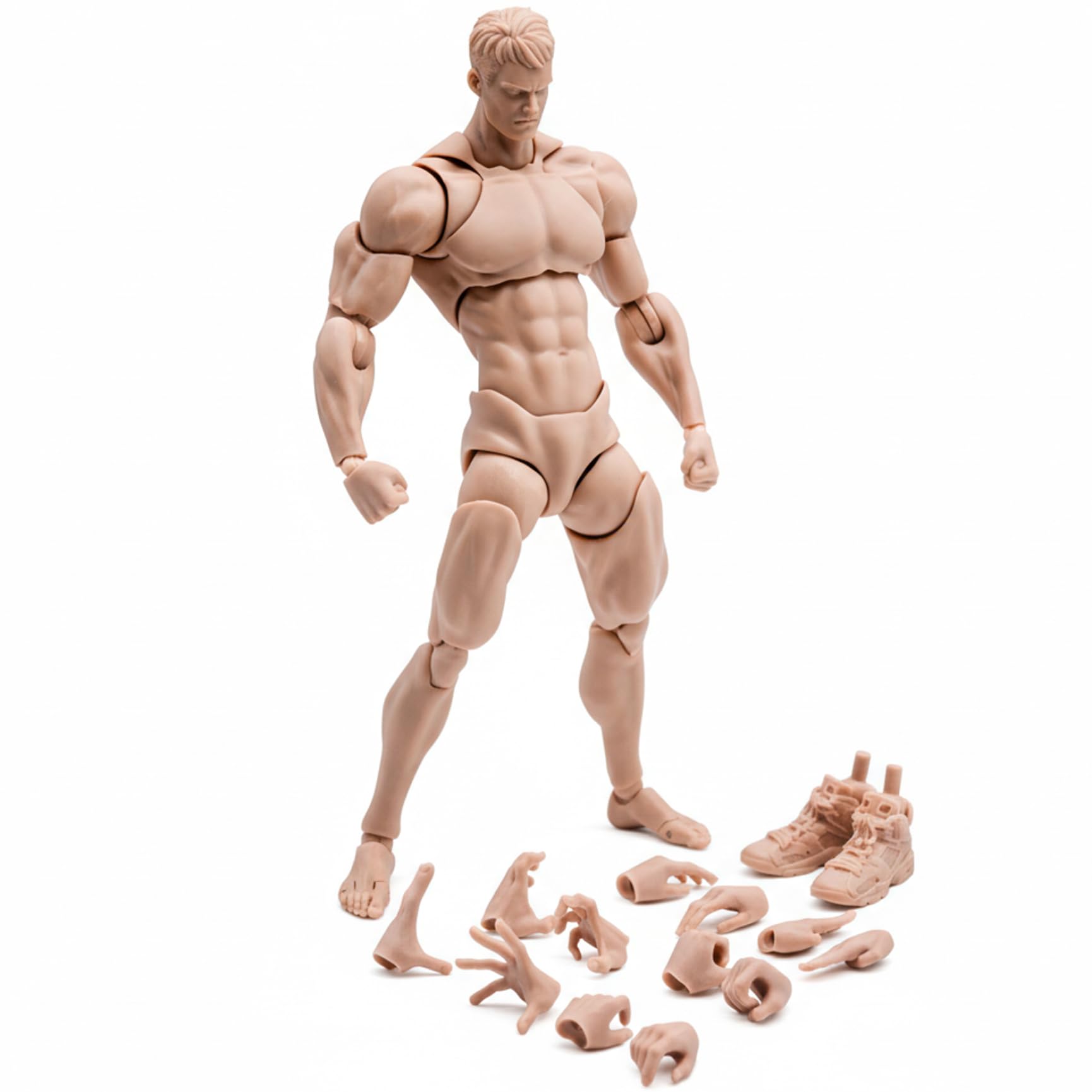 Joygoodta 1/12 Scale Male Action Figure Body, 6 Inch Articulated Blank Muscular Action Figure with Complete Accessories for Custom Display & Collectors, White Skin