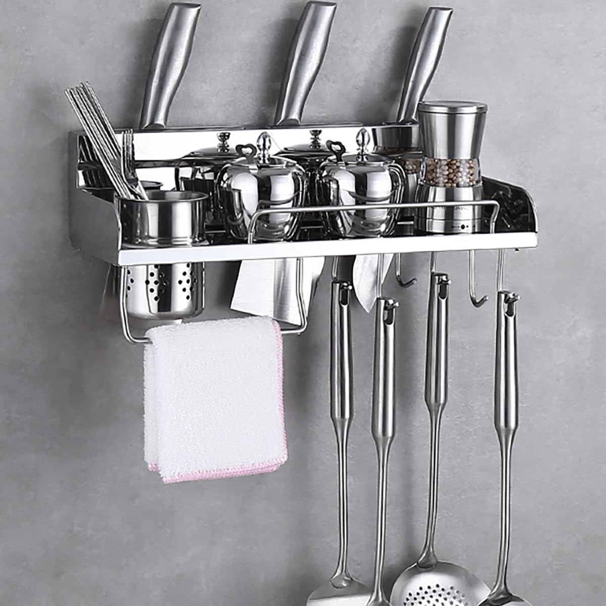 MYUYEE Wall Mounted Over Stove Spice Organizer Shelf, Multifunctional Kitchen Over Stove Spice Organizer Shelf, Stainless Steel Hanging Spice Rack Organizer,60Cm(40Cm)