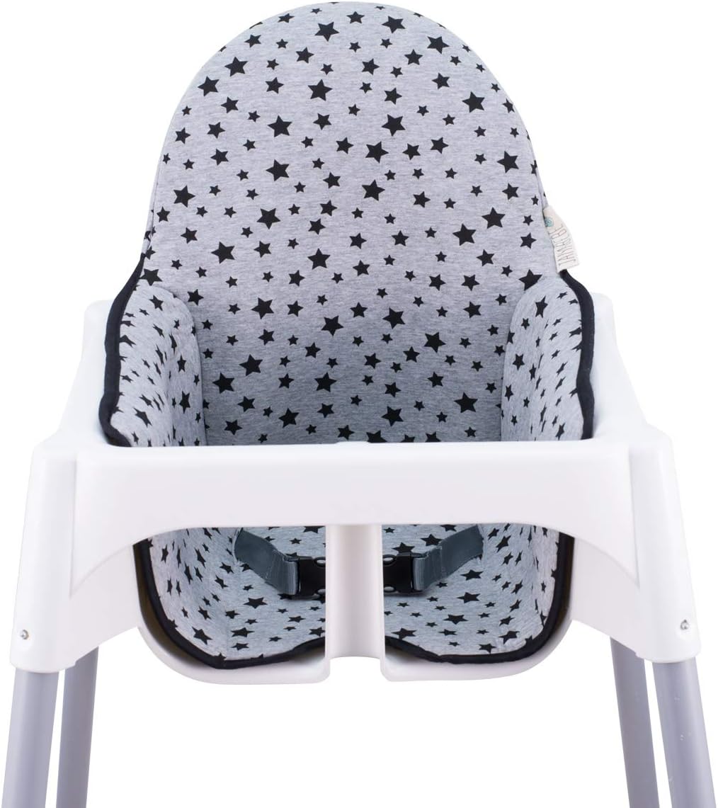 JYOKOKids High Chair Cushion Compatible with IKEA Antilop Made Cotton 100% Confort (Black Star)