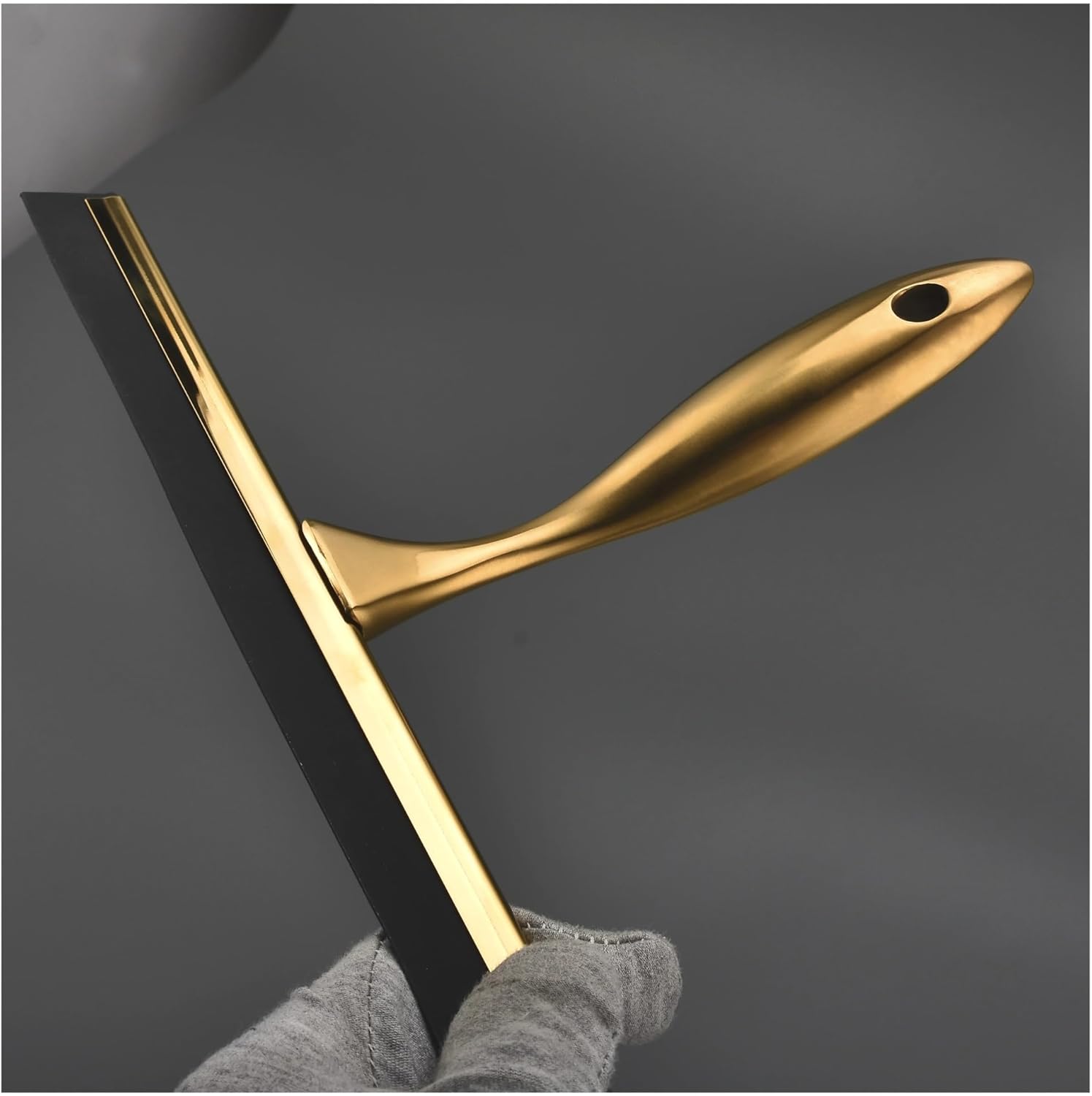 10 14 Inch Shower Squeegee Stainless Steel Bath Cleaner Golden Color with Hooks Door Glass Mirror Car Cleaning Tool(Size Large 14inch)