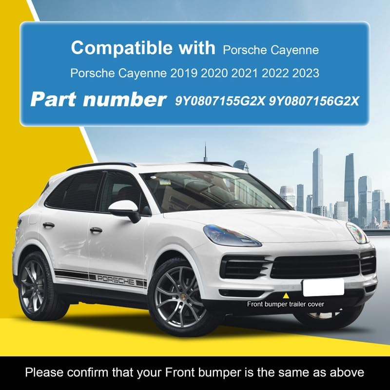 Car Front Bumper Tow Hook Cover Compatible with Porsche Cayenne 2019 2020 2021 2022 2023 9YA 9Y0 Fit Base GTS S Turbo Sport 2.9L 3.0L Trailer Cover Cap 9Y0807156G2X Small Lid Towing Eye Cap
