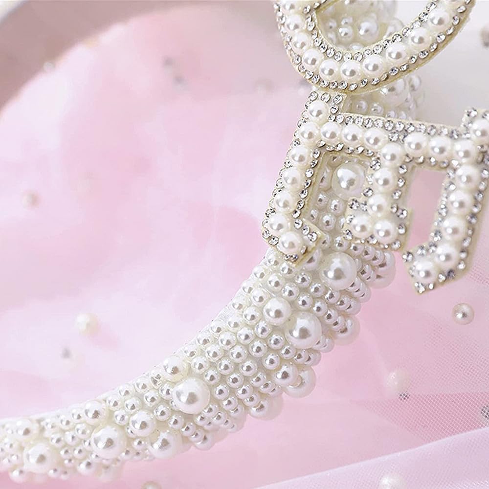 TRIXES Bride to Be Pearl Embellished Crown Headband - Hen Do - Women’s Bridal Shower Costume Accessory, Off-white - Image 4