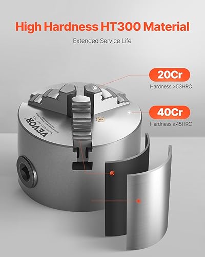 Miniatura 31 de VEVOR Mandril de torno de 3 mandíbulas, 8 pulgadas, mandril de torno autocentrante, rango de sujeción de 0.16-8 pulgadas/0.157-7.874 in