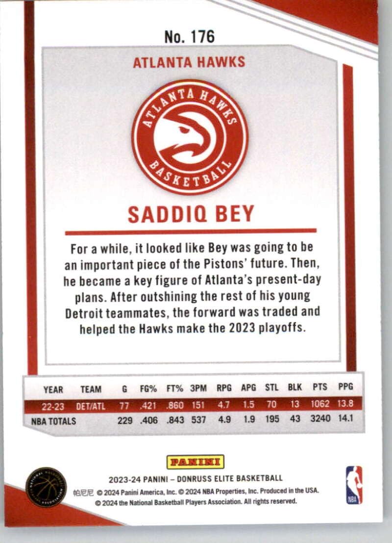 Amazon.com: 2023-24 Donruss Elite #176 Saddiq Bey Atlanta Hawks