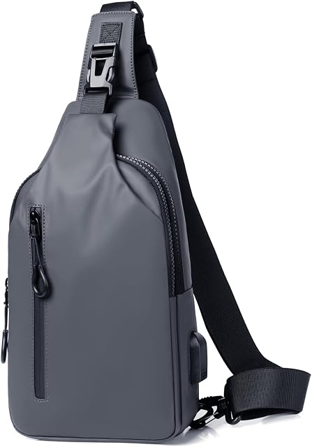 Victop Small Sling Bag Lightweight Crossbody Backpack with USB Charger Port Waterproof Sling Rucksack Bag for Men Women Multipurpose Chest Shoulder Bag for Sports Outdoor Traveling
