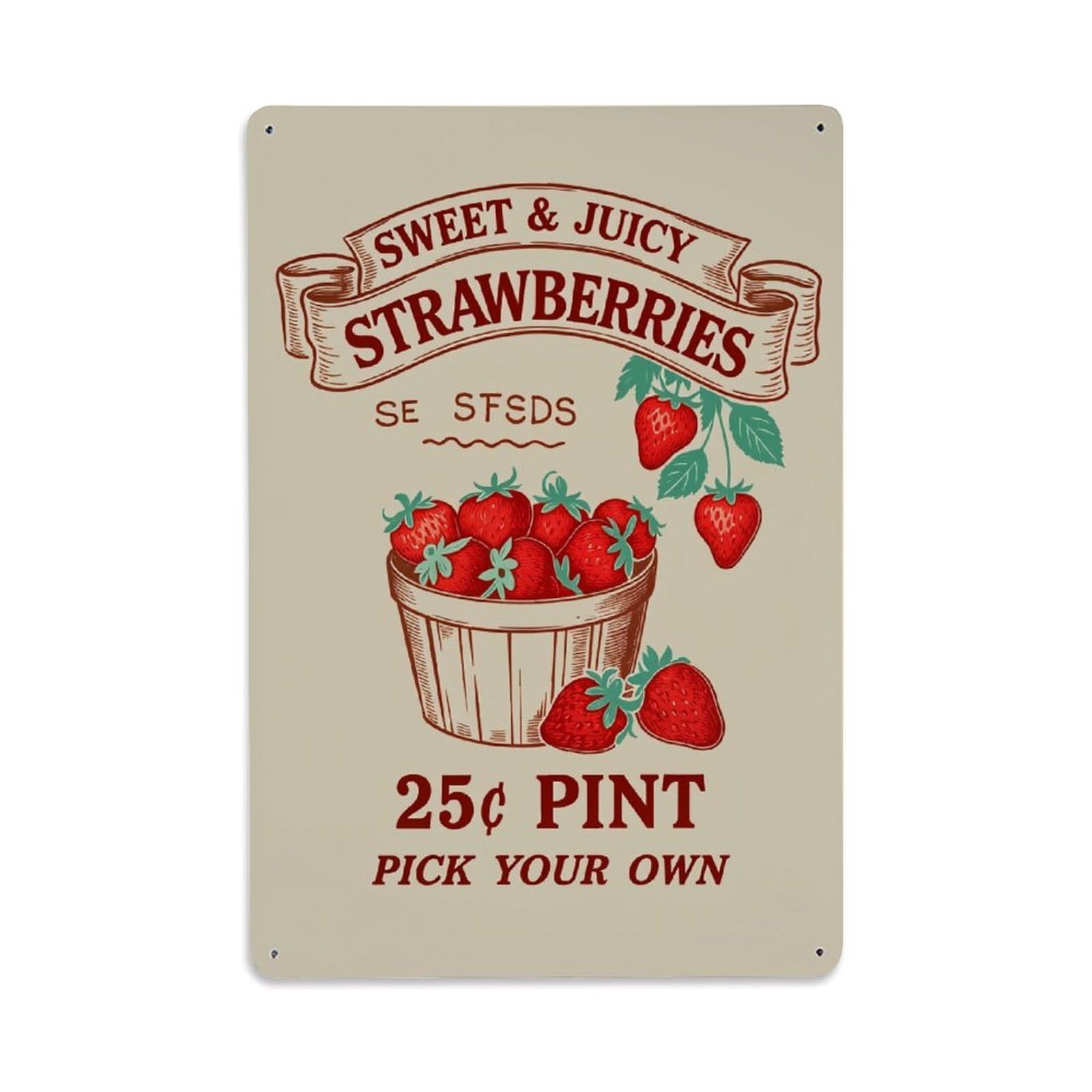 Enderetf Vintage Sweet Juicy Strawberries Basket Tin Sign Metal Poster, Home Bar Garage Man Cave Cafe Indoor & Outdoor Wall Decoration 8X12inches