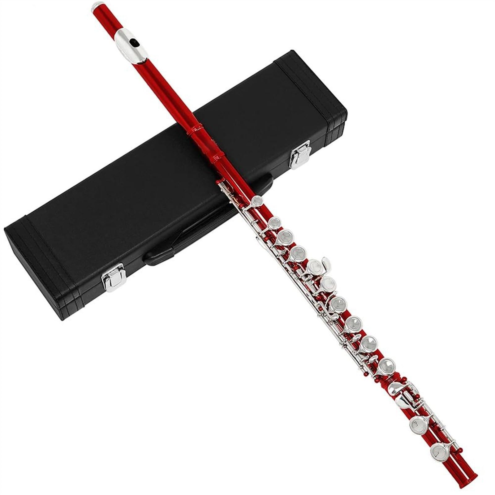 Profesional Flauta Travesera Flauta Roja De 16 Agujeros, Tono C, Llave Plateada Niquelada, Flauta De Cuproníquel De Concierto Con Estuche