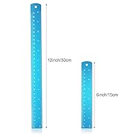 Vista 3 de Regla de acero inoxidable y kit de reglas de metal con tabla de conversión (azul, 12 pulgadas, 6 pulgadas)