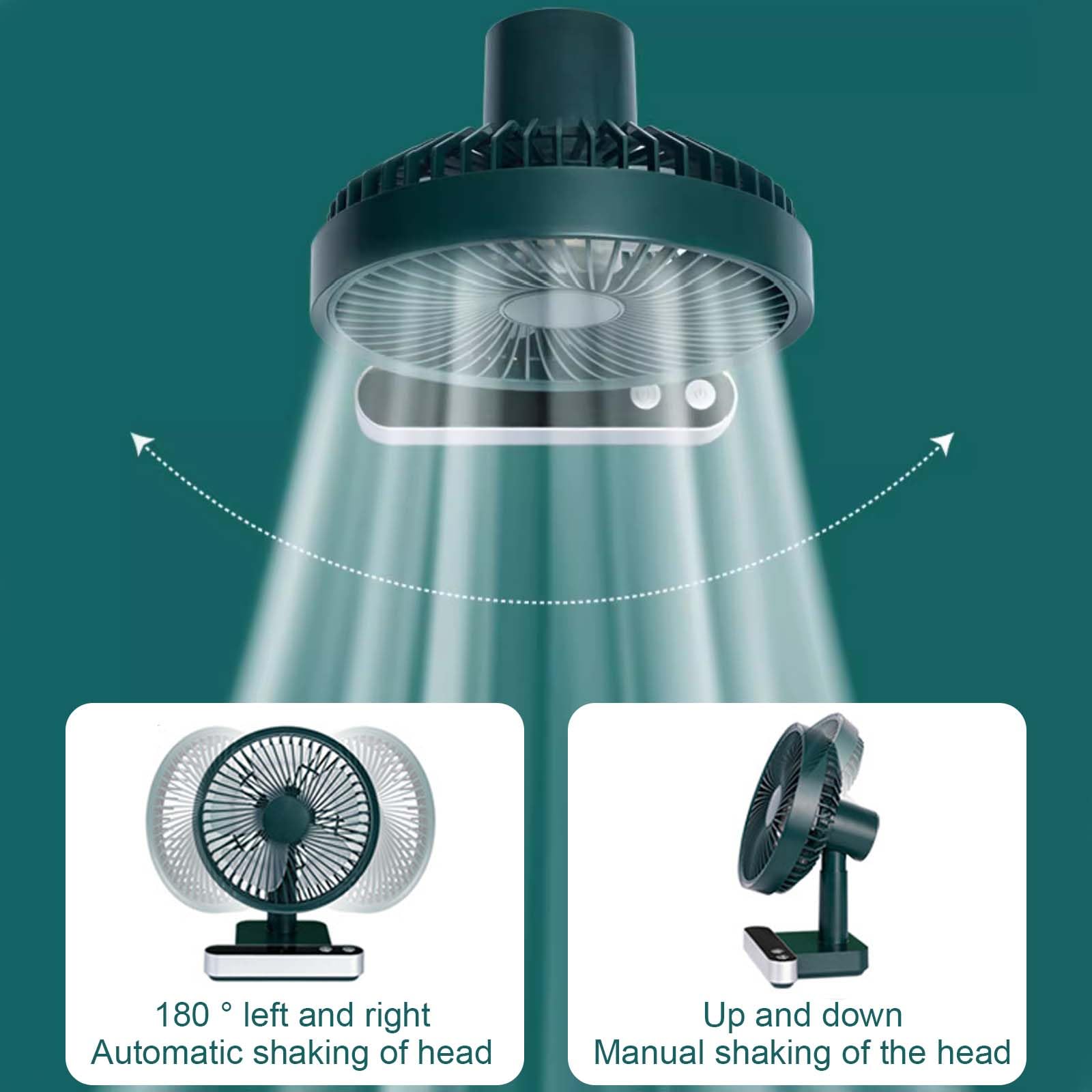 6.7 Inch Mini Ventilatori da Tavolo Portatile, Scrivania di 5000mAh Ricaricabile, 4 Velocità, 180° Rotazione Automatica, Ventilatore Silenzioso con Cavo USB, Per Ufficio, Soggiorno, Viaggi (Verde)