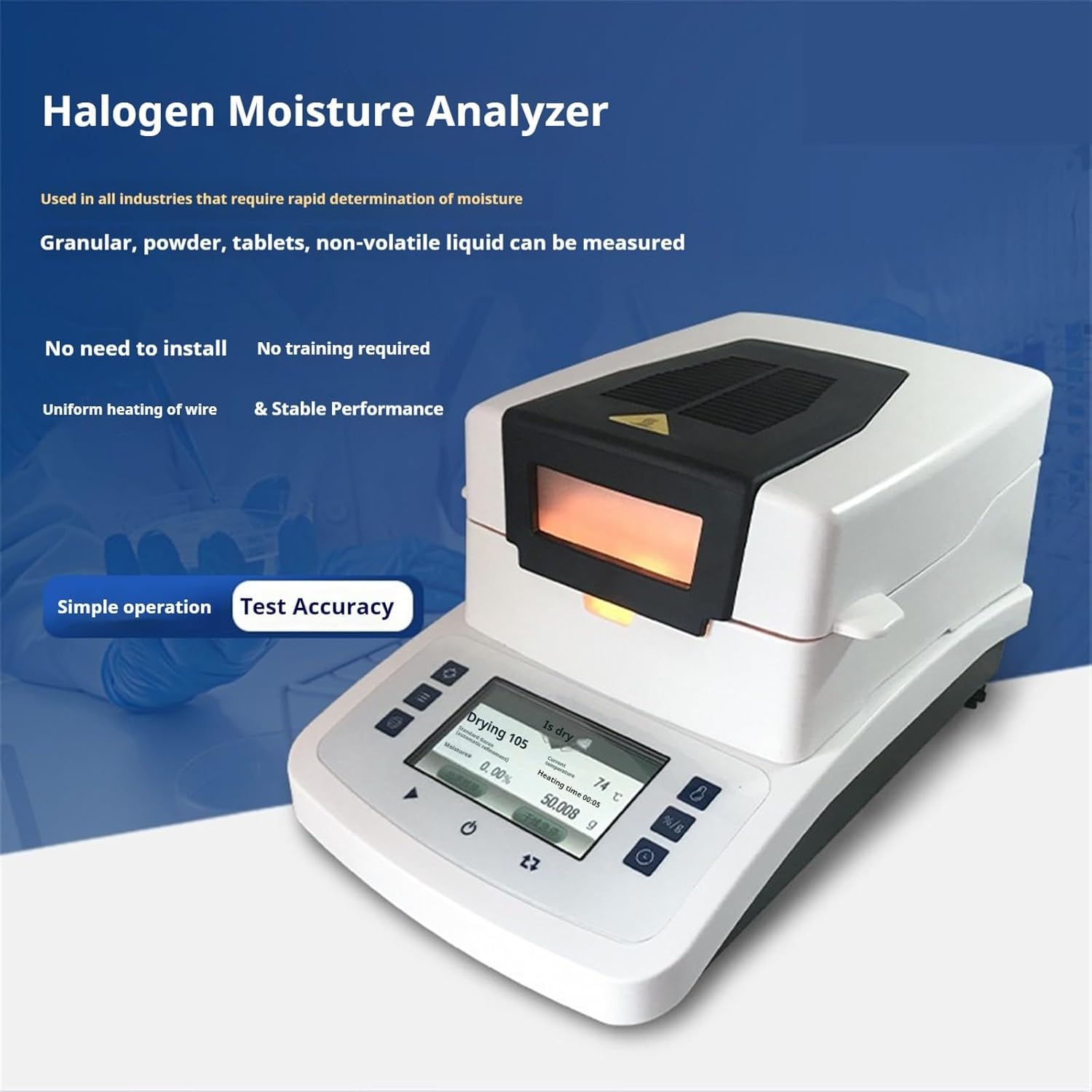 Analizzatore di umidità digitale, capacità 110g, leggibilità 0.001g, touch screen LCD, per laboratorio chimico di cereali alimentari