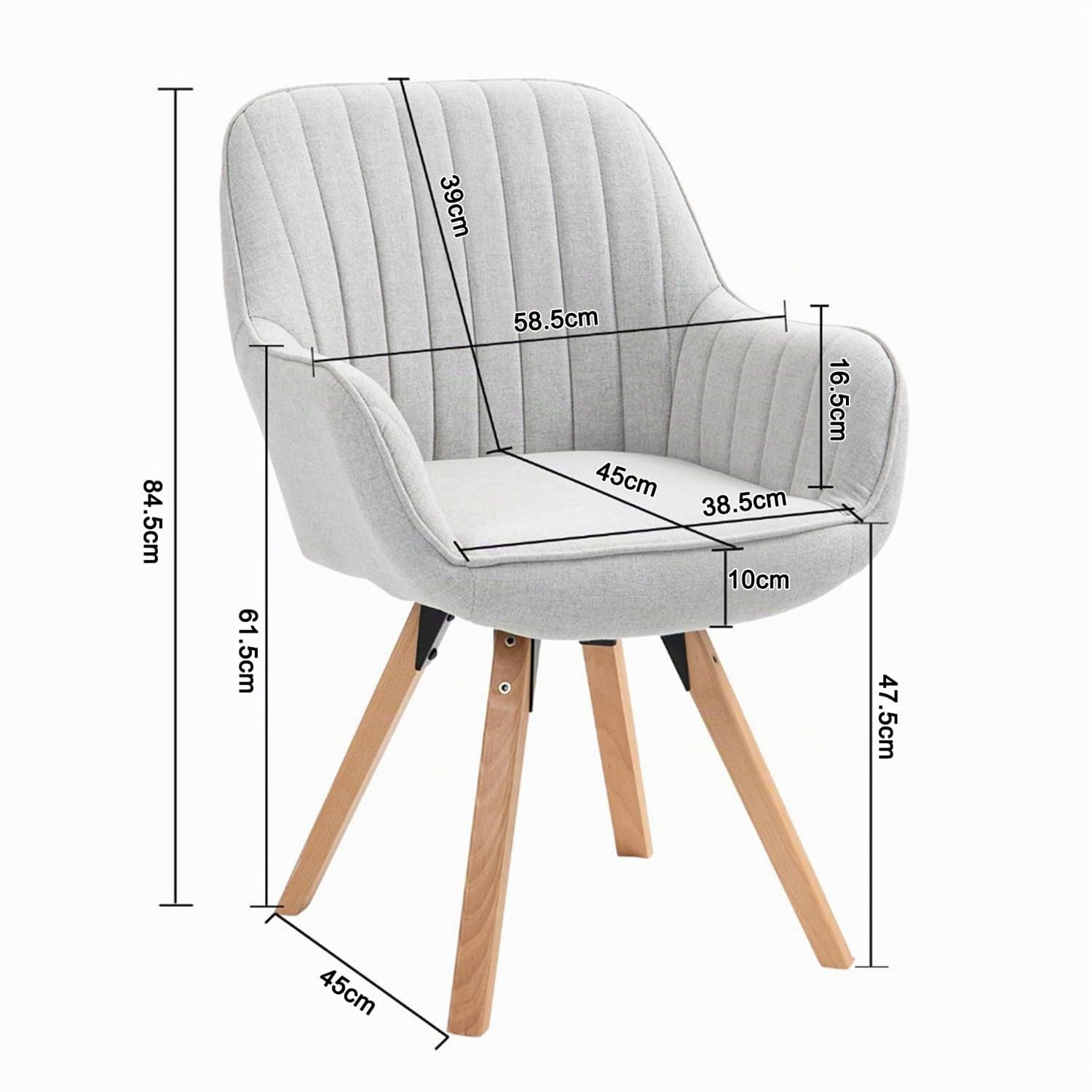 MEUBLE Cosy Silla de Comedor Giratorias 360° Sillones de Maquillaje Escritorio Patas de Madera Tapizado en Tela con Respaldo y Brazos para salón Cocina Oficina, Beige