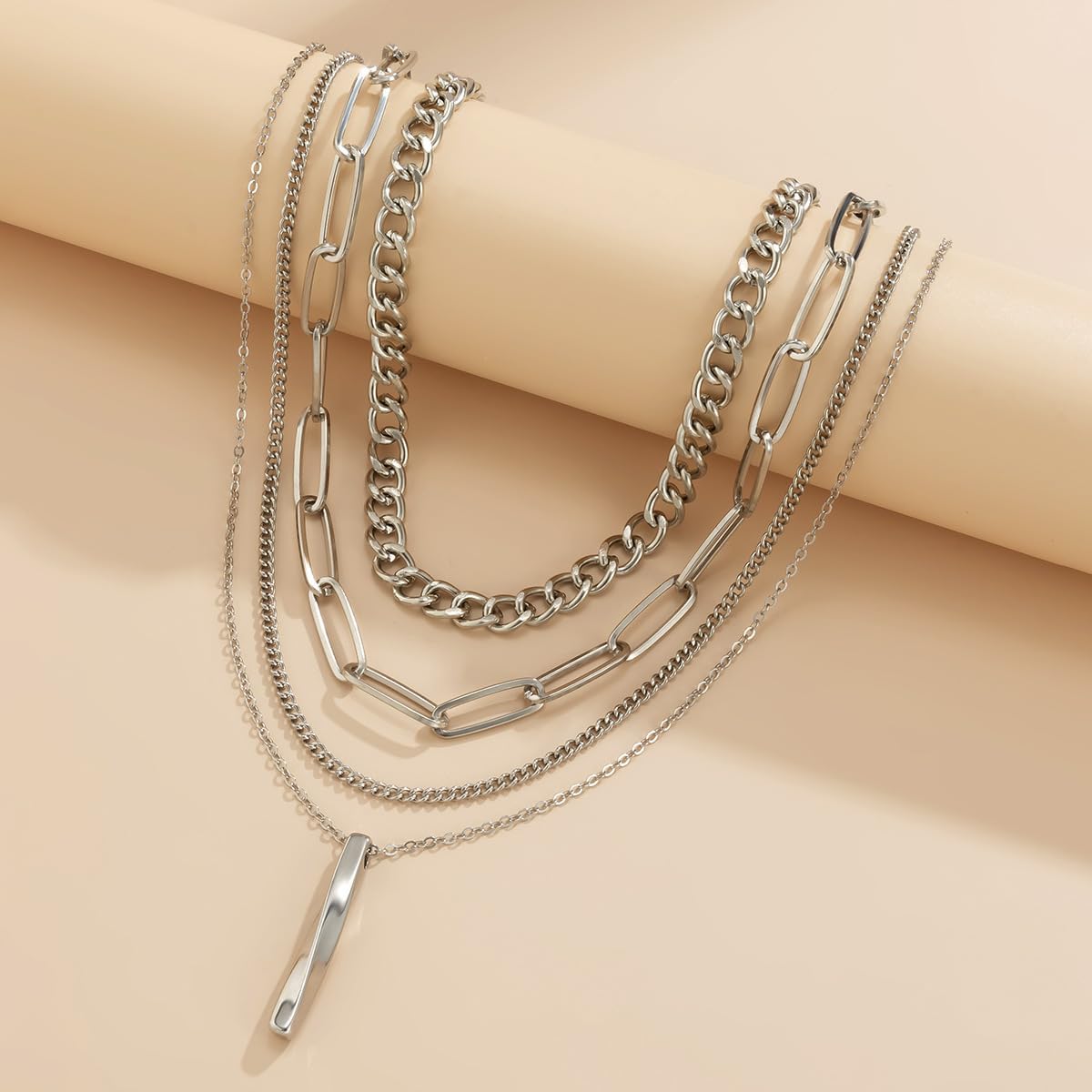 Silver Layered Necklaces Silver Chunky Layered Necklace for Women Trendy Dainty Chain Necklace Fashion Layer Necklace