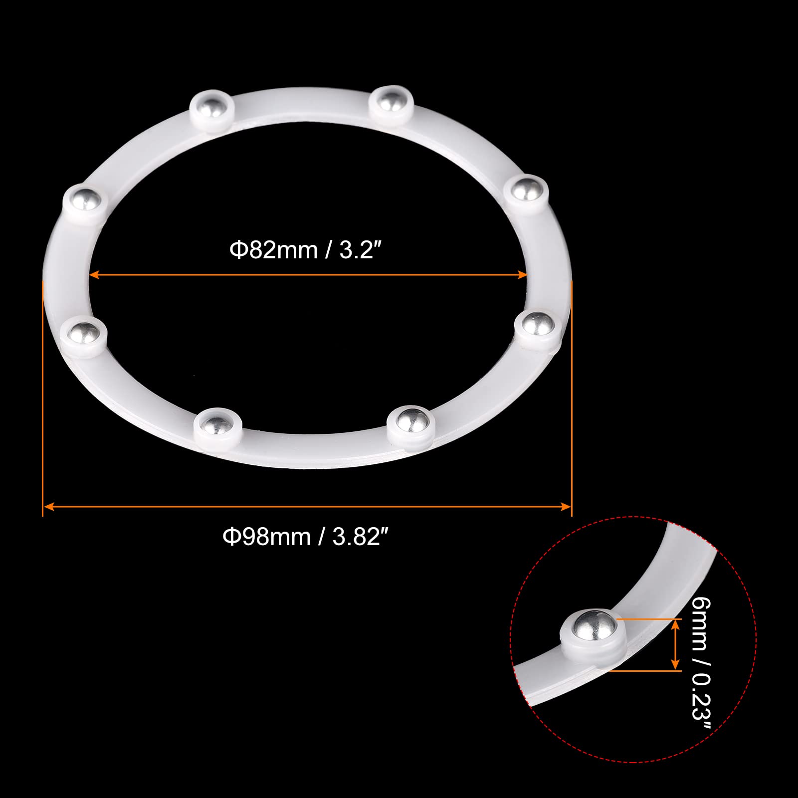 MECCANIXITY 4inch Rotating Swivel Stand with Steel Ball Bearings Annular Lazy Susan Base Turntable for Kitchen Corner Cabinets, 98 x 82mm White Pack of 6