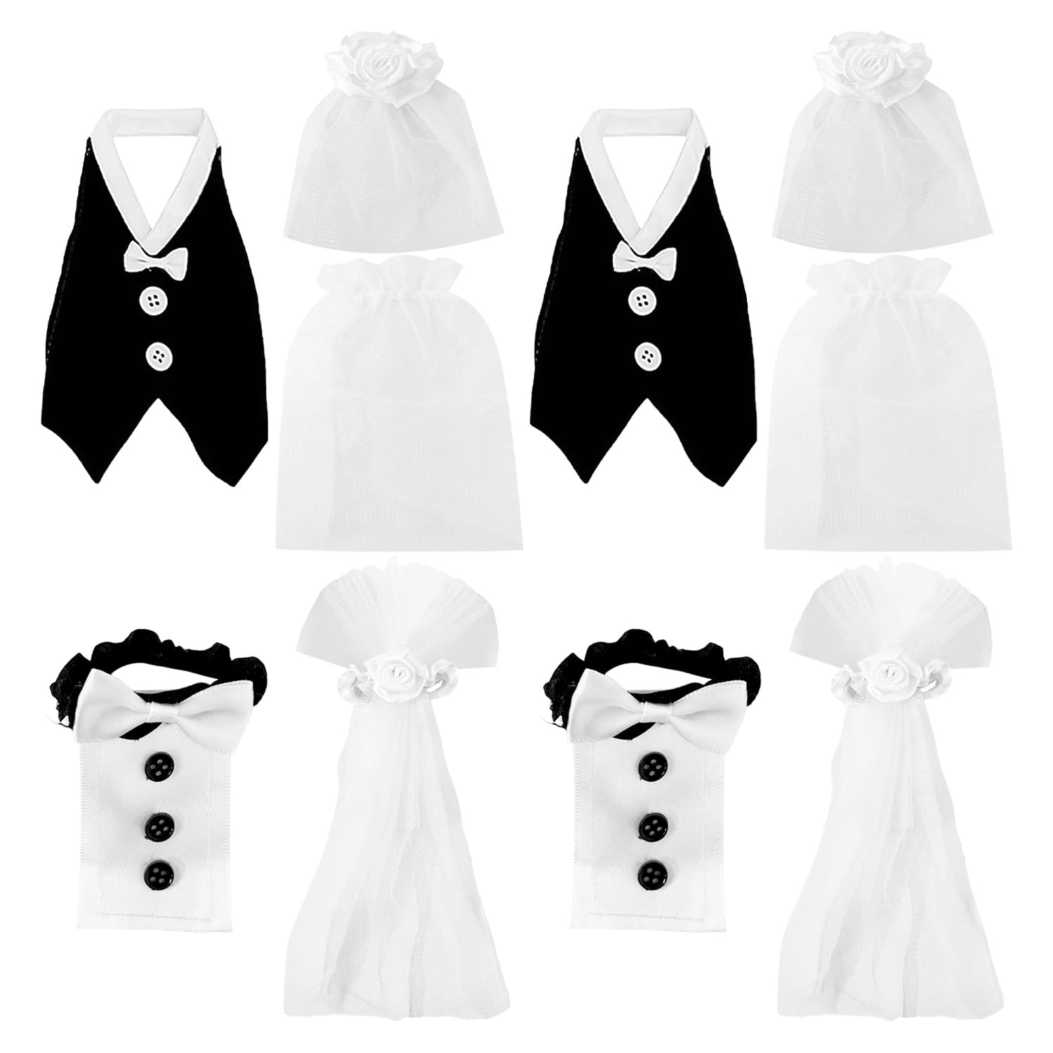 Ejufns Black 4-Piece Dress Modeling Wine Glass Set, Bride And Groom Wedding Decoration, Fashion Creative Cup Set, Wine Bottle Wine Glass Decoration, Desktop Decoration.