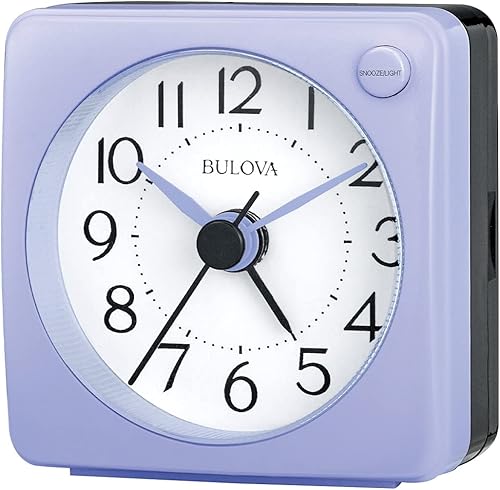Miniatura 2 de Bulova Reloj despertador de viaje violeta B1876  Diseño compacto con esfera iluminada y barrido silencioso  Movimiento de cuarzo  Funciona con pilas
