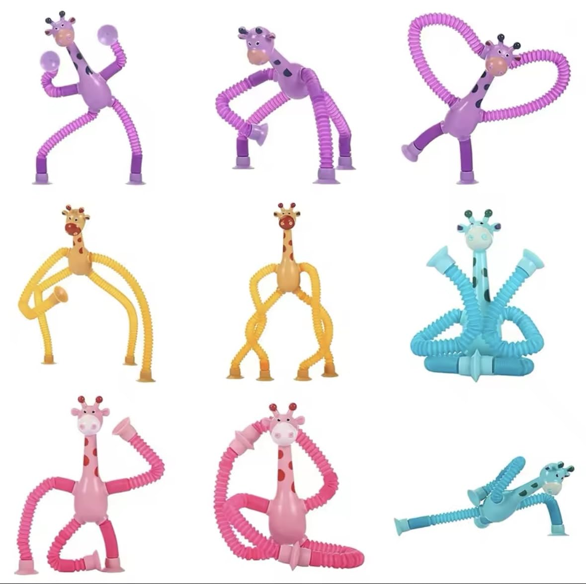 Ankirant 4 Pics Giraffe Telescopic Suction Cup Toys – Fun Travel Toys for Kids, Flight Games for Toddlers, Pull String Robot Light Tube for Boys & Girls, Unique Pop Tube Gift (Pack of 4) - Image 4 thumbnail