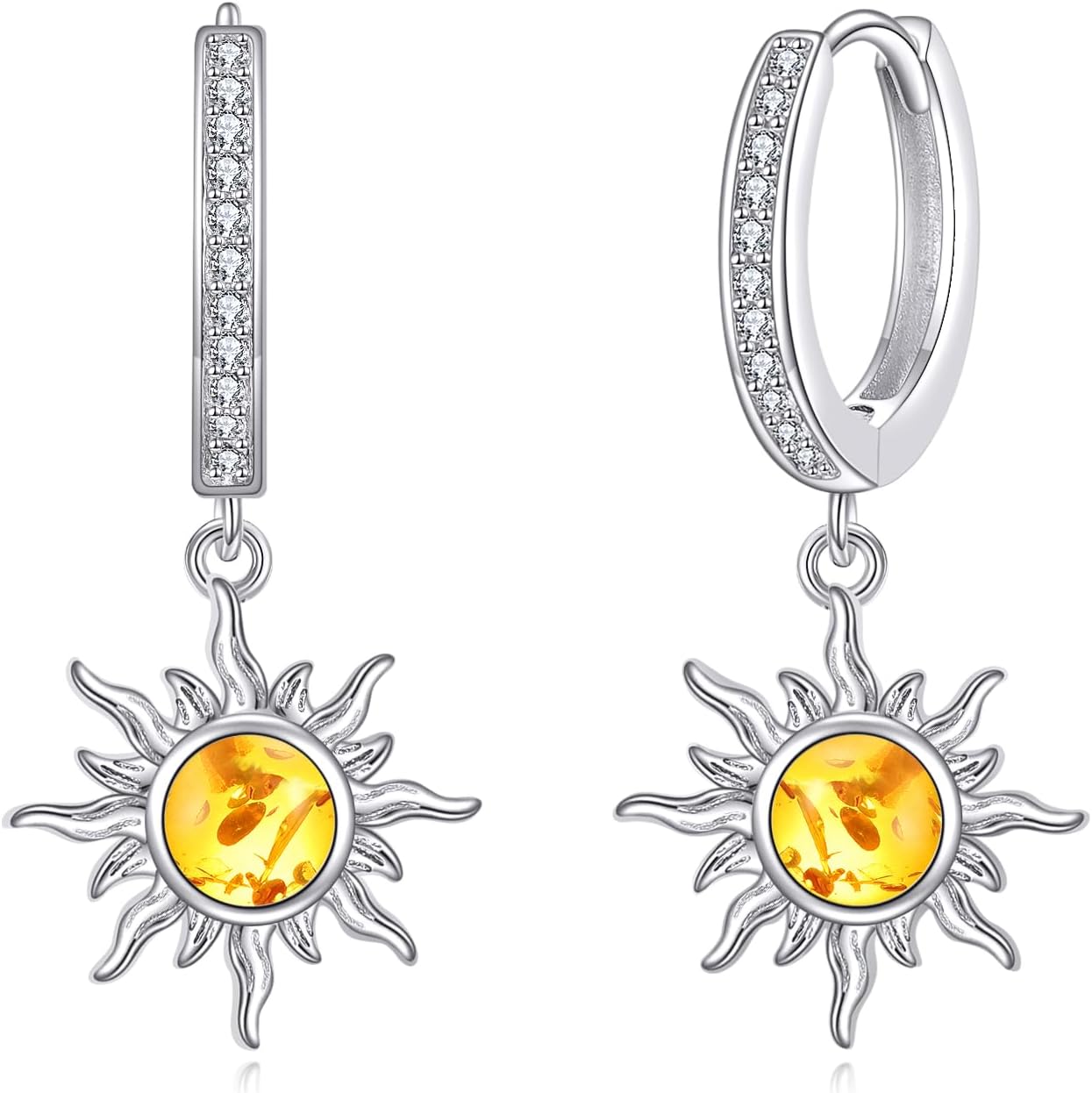 KZX Sun Earrings for Women S925 Sterling Silver Amber/Lapis Lazuli/Malachite/LabradoriteSun Dangle Drop Jewelry Gift for Mother Wife