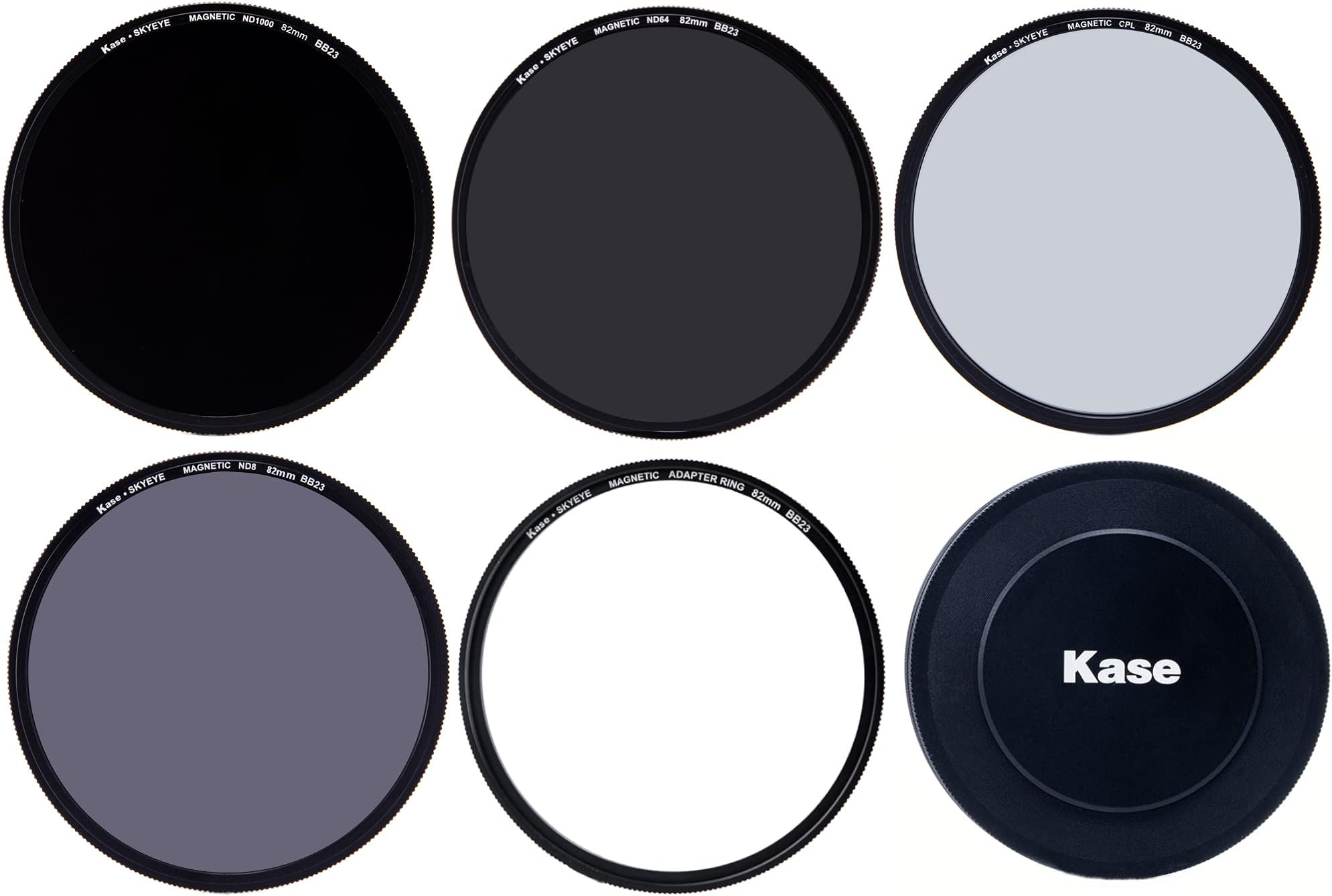 KaseSkyeye 82mm Magnetic Pro 4 Filter ND Set MC Optical Glass Incl CPL, ND8, ND64, ND1000, Lens Cap, Case & Adapter 82