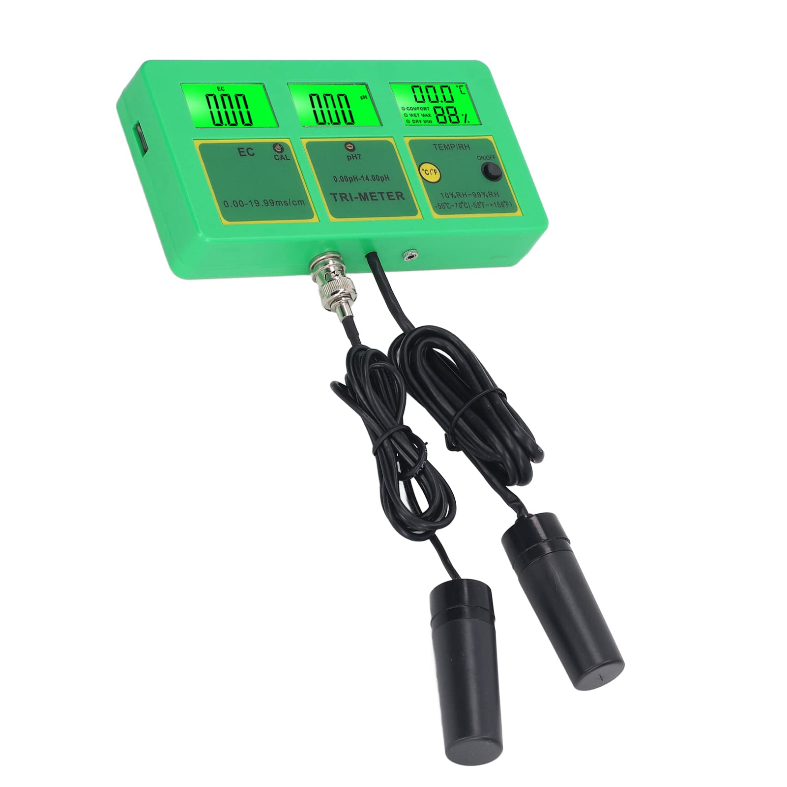 Chrees Monitor de Calidad del Agua EC PH Tester Medidor Conductividad PH Temperatura Humedad Medidor LCD Retroiluminación Pantalla Digital de 3 Pantallas con Monitoreo en Línea pa