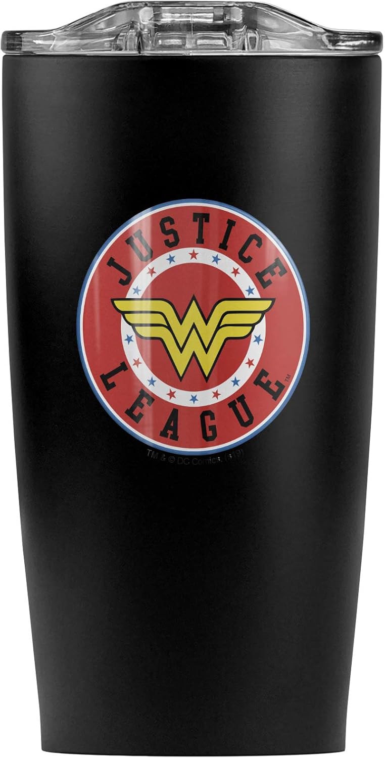Justice League Wonder Woman Athletic Logo Stainless Steel Tumbler 20 oz Coffee Travel Mug/Cup, Vacuum Insulated & Double Wall with Leakproof Sliding Lid