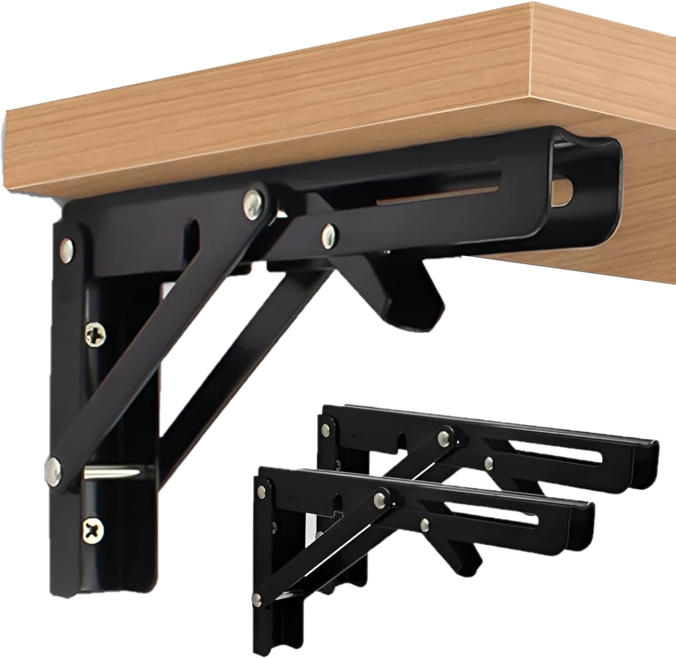 foldable wall shelf bracket set, metal folding support brackets with mounting screws