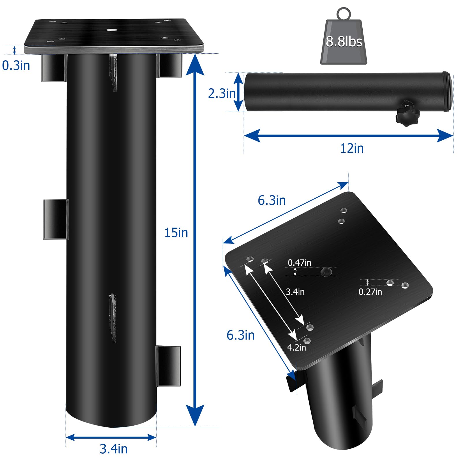 efuturetime Base per Ombrellone, Porta Ombrellone Universale Regolabile con 3 Anelli di Riduzione in PVC (32/38/48mm), Manicotto per Ombrellone in Acciaio Inox con 8 Chiodi in Acciaio