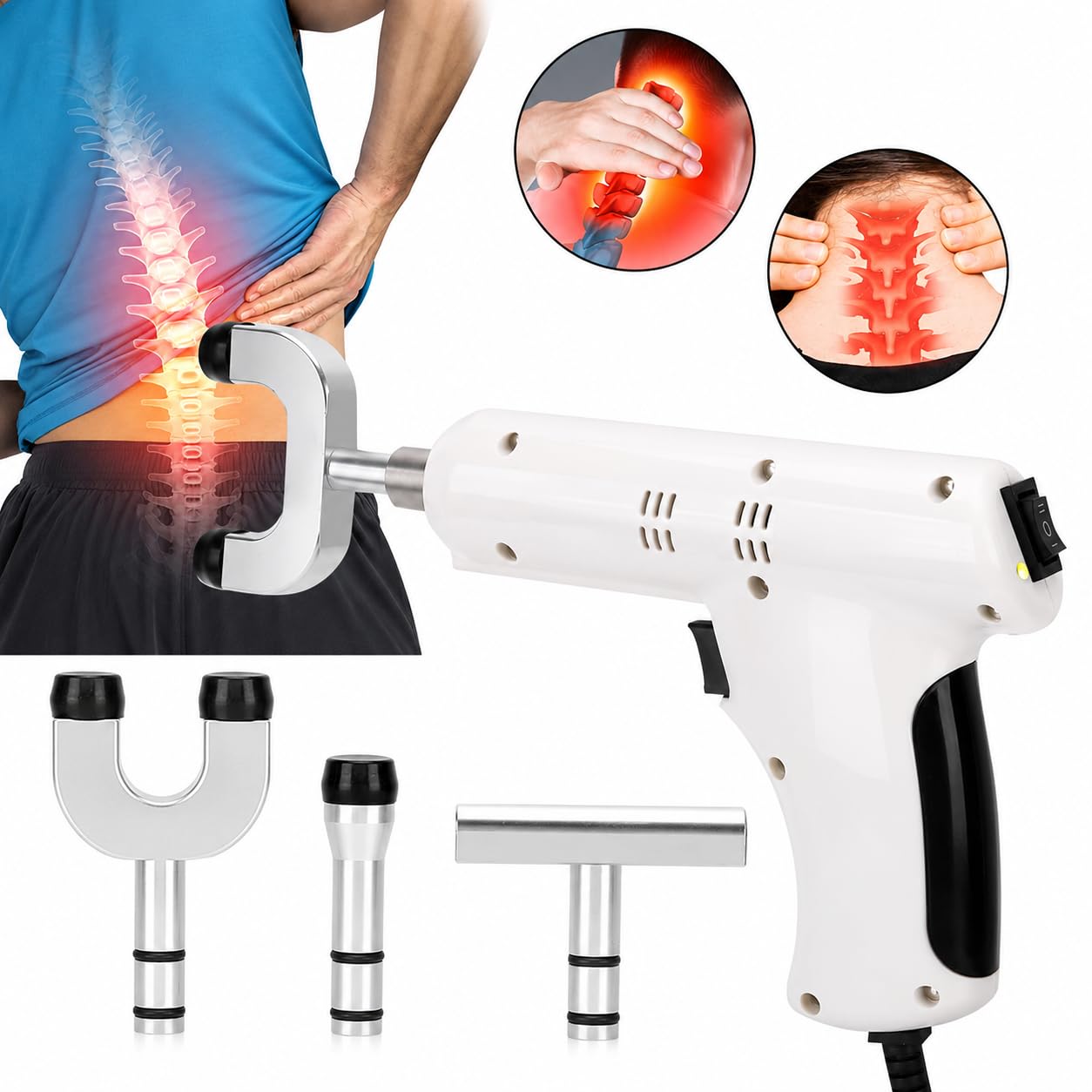 Pistola elettrica di regolazione chiropratica, dispositivo di massaggio muscolare profondo e attivatore della colonna vertebrale per rilassamento muscolare e comfort articolare