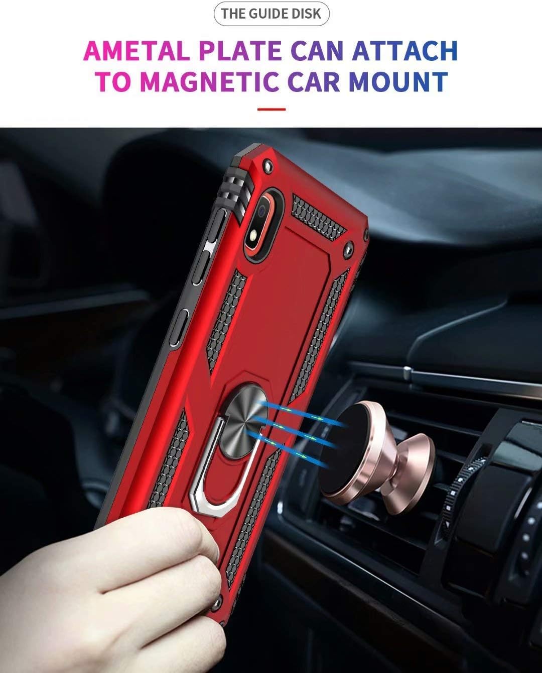 TJS Compatible with Samsung Galaxy A10E Case, Defender Metal Ring Kickstand Magnetic Support Drop Protector Phone Case (Blue)