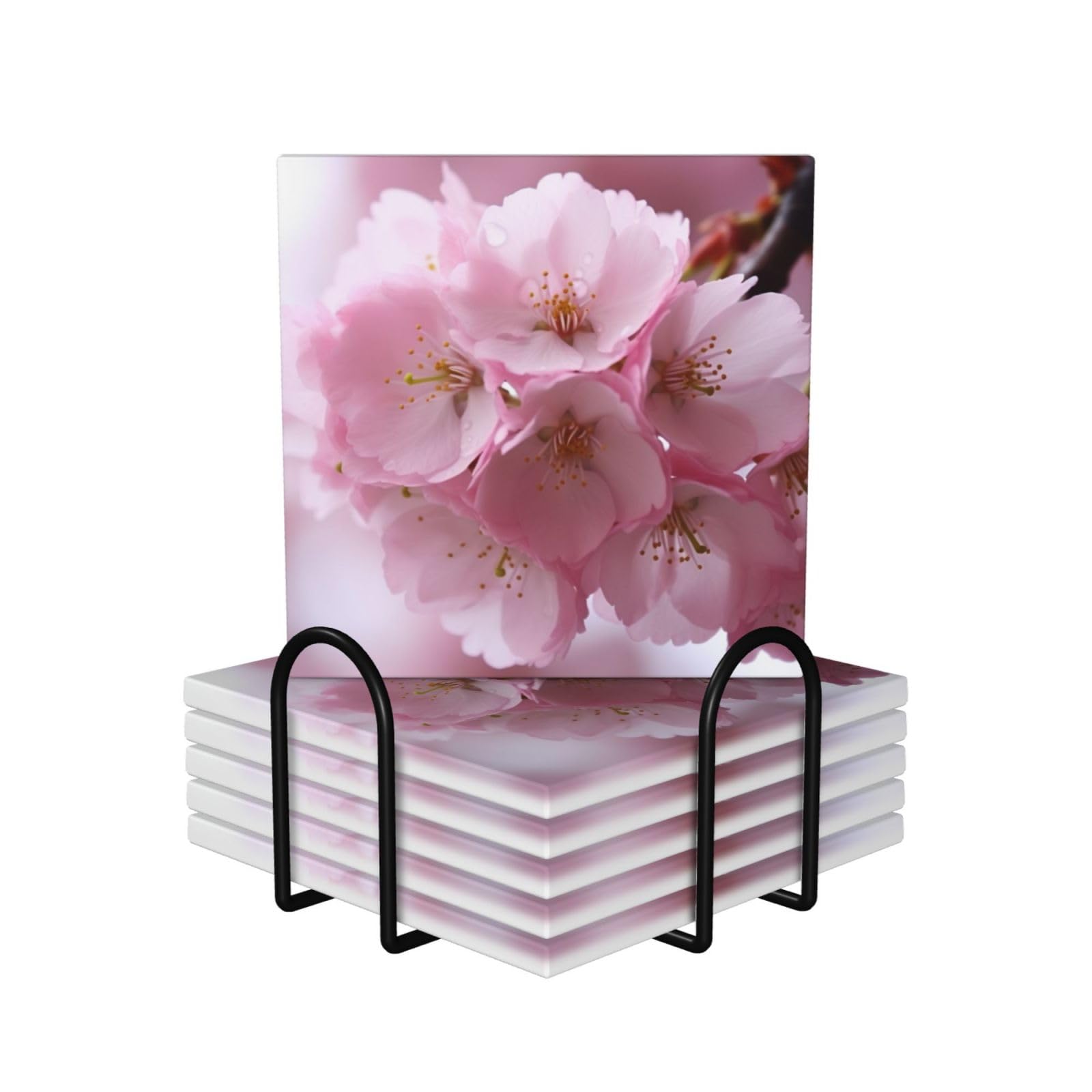 Dessous de verre céramique absorbant anti rayure sous-verre liège fleur rose x6