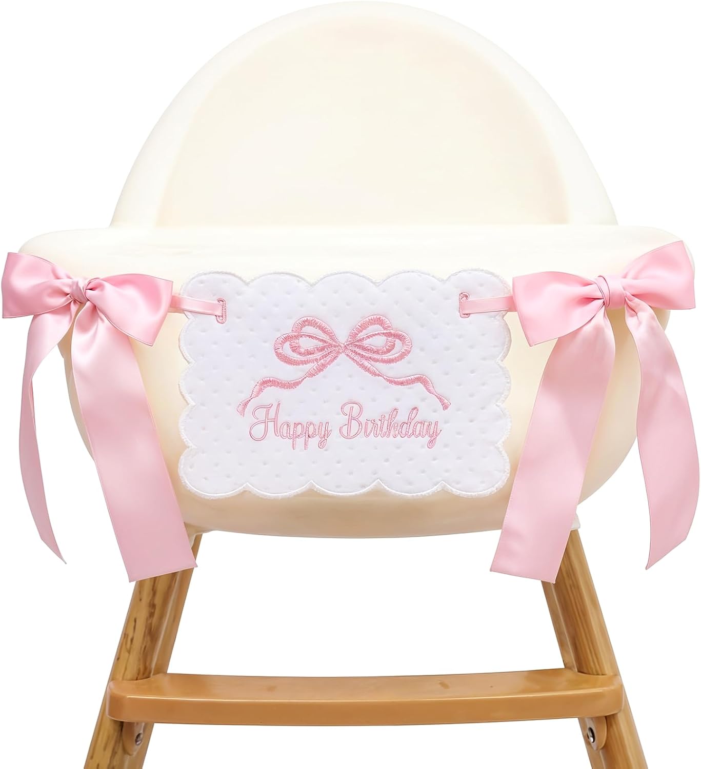Pink Bow One High Chair Banner First Birthday Girl, Pink Bow 1st Party Decoration for Party Decor Photo Props