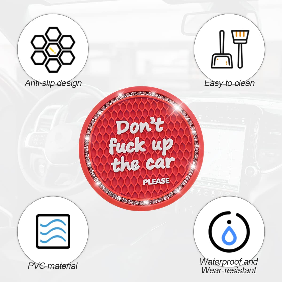 Car Cup Coaster, Push Start Button Bling, Cup Interior Accessories 2.75
