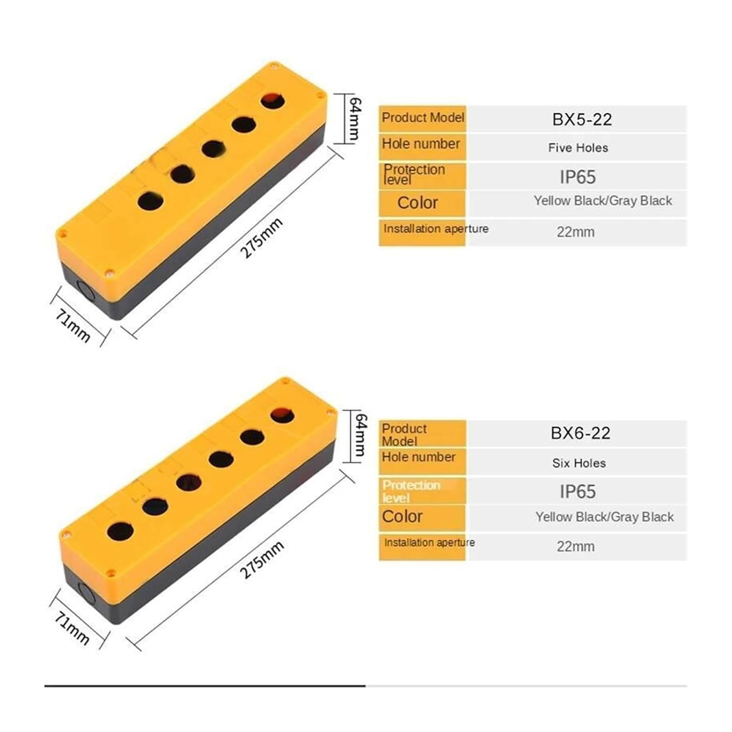 Button Switch Control Box 1pcs Push Button Switch Box 22mm Mounting Hole Waterproof Yellow/Gray 1/2/3/4/5/6 Holes Industrial Indicator Enclosure(Gray,4 Hole)