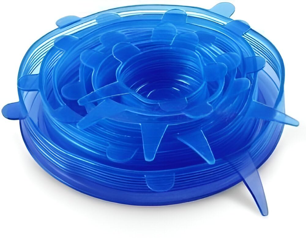 SHAPAT 6 SILICON STREACHABLE LID,Silicon Stretch lids for containers Stretchable Food Grade air Tight Sealer Cover for Bowls Cups pots cans Jars Glassware 1
