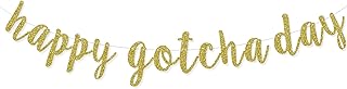 Happy Gotcha Day Banner, Pet Adoption Party Decorations Supplies, Dog Cat Gotcha Party Bunting Garland, Pre-assembled (Gold Glitter)